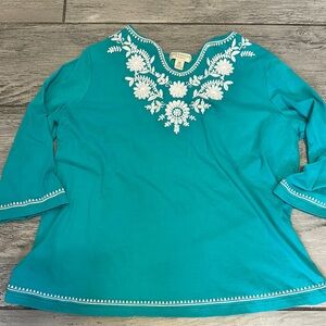 Appleseed Teal Embroidered Women's Top XL
